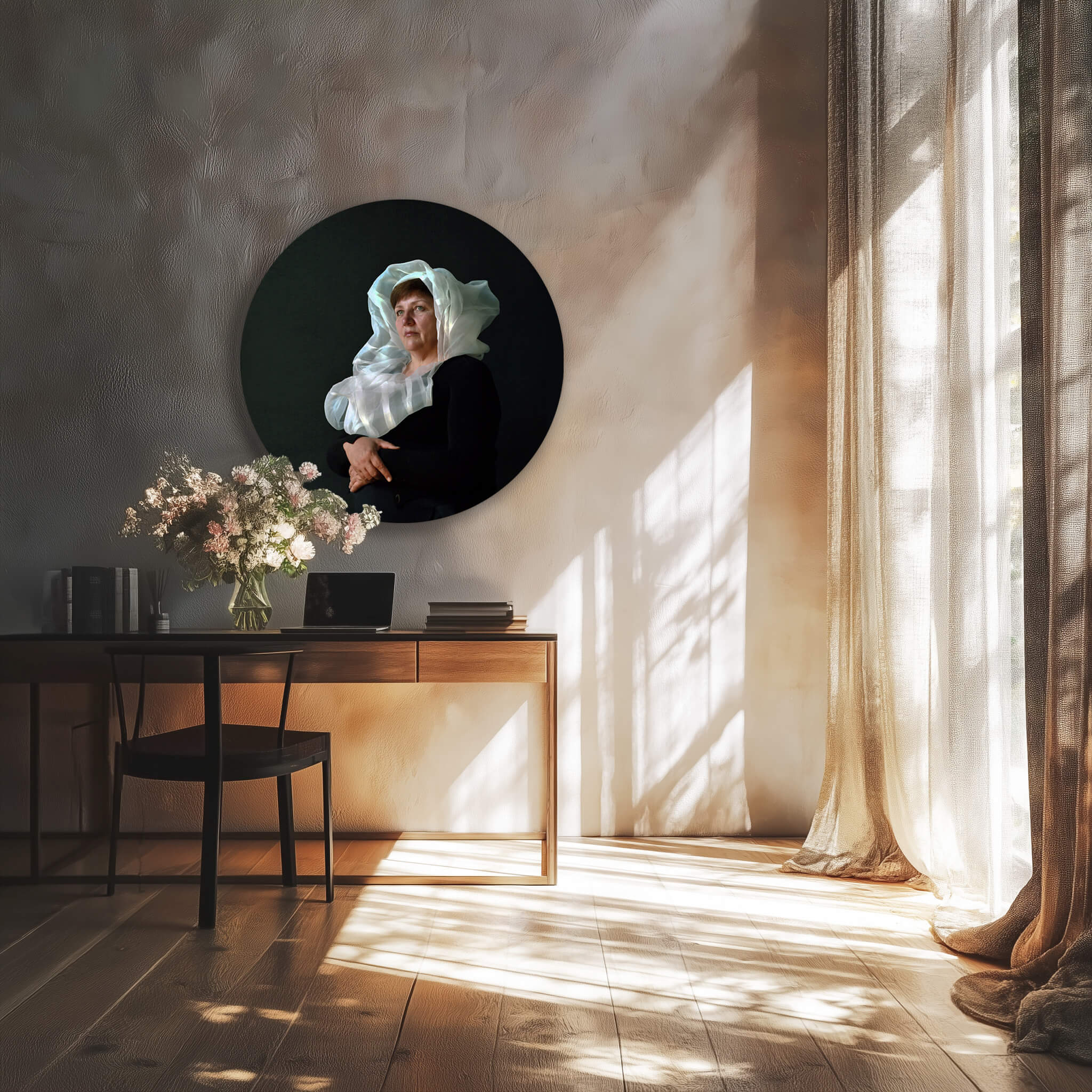 Contemporary portrait artwork from the series Archetype Archives by Atlanta Weiss displayed in a warm minimal home interior