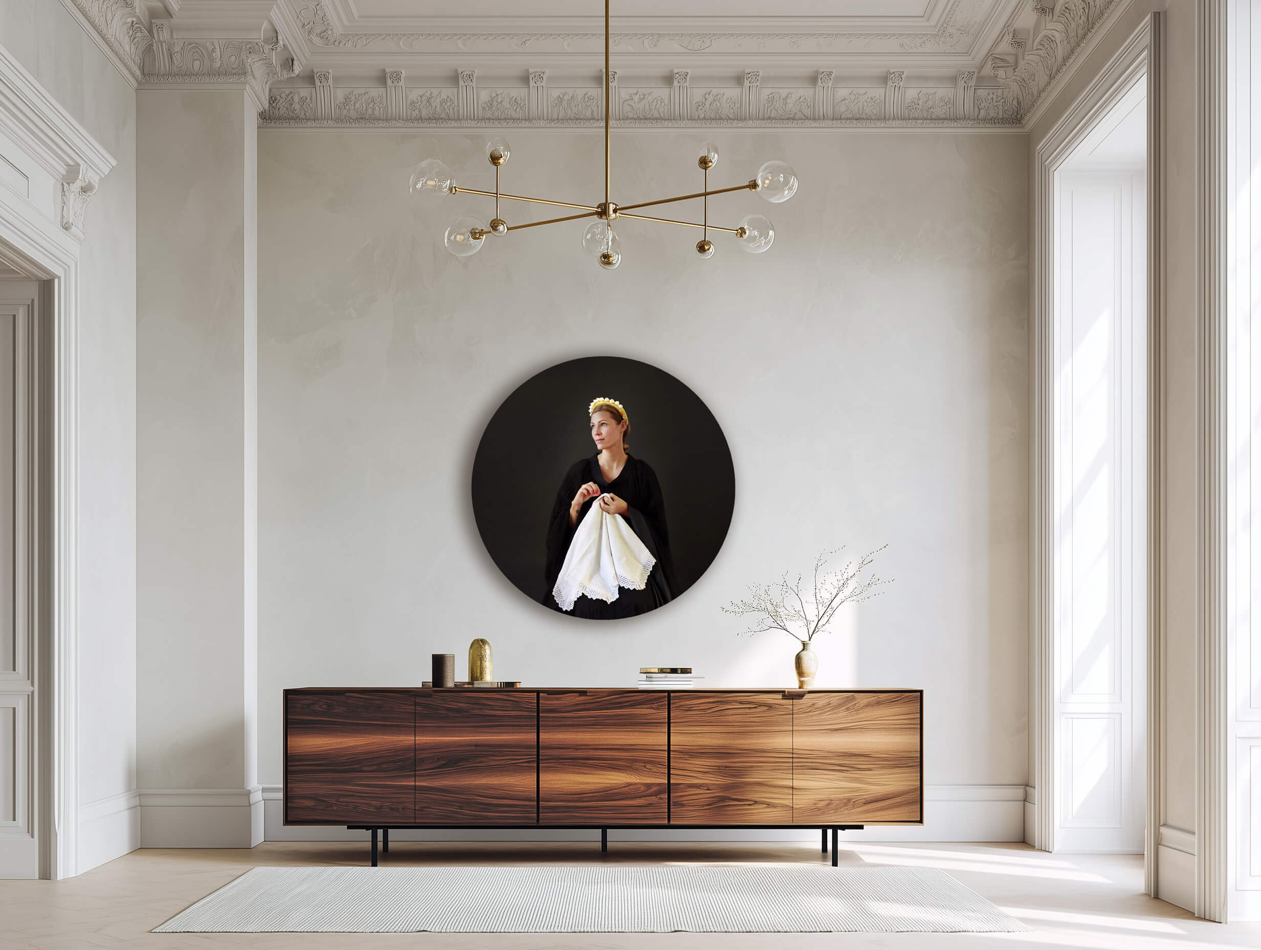 The Creator from Archetype Archives by Atlanta Weiss displayed above a brown lowboard in a classical interior
